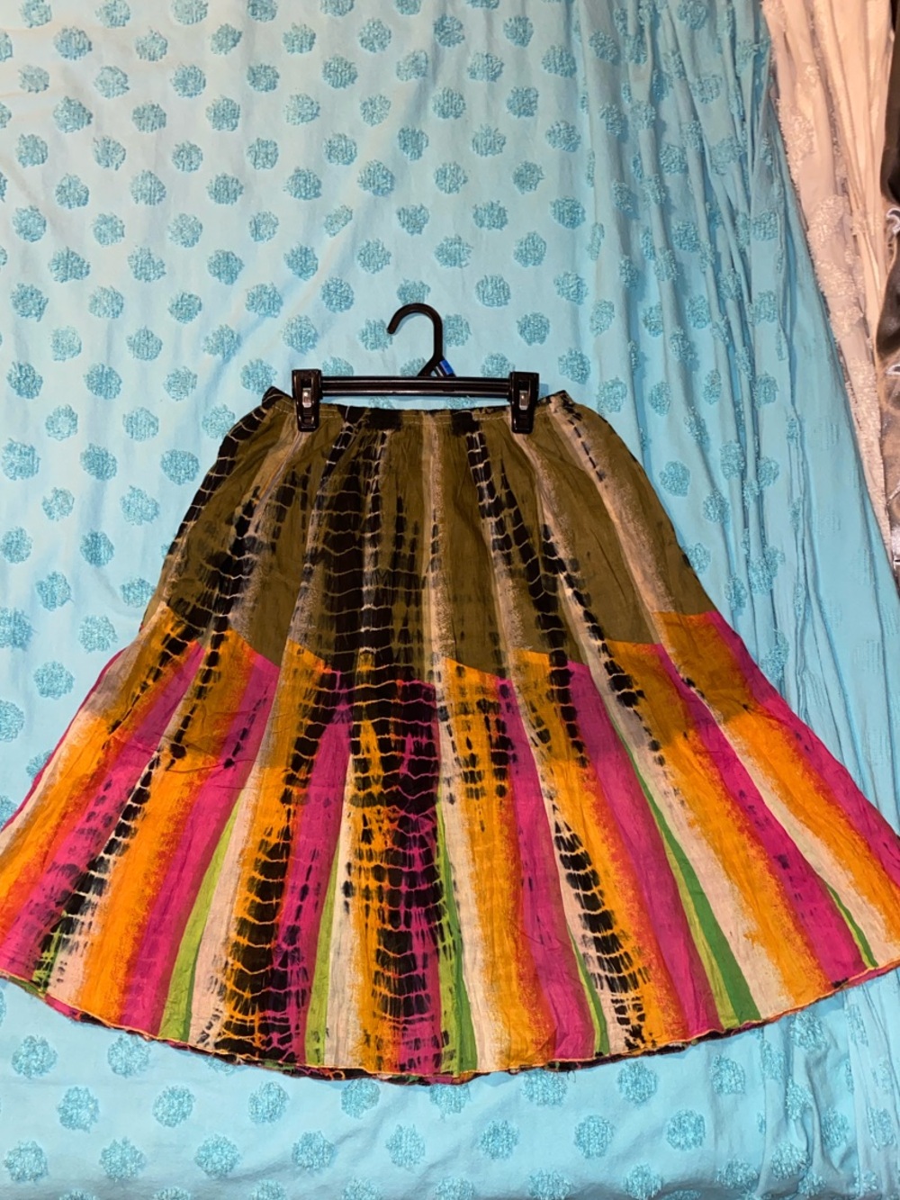 SOLD Raj Multicolor Striped Circle Skirt in Olive, Pink & Orange